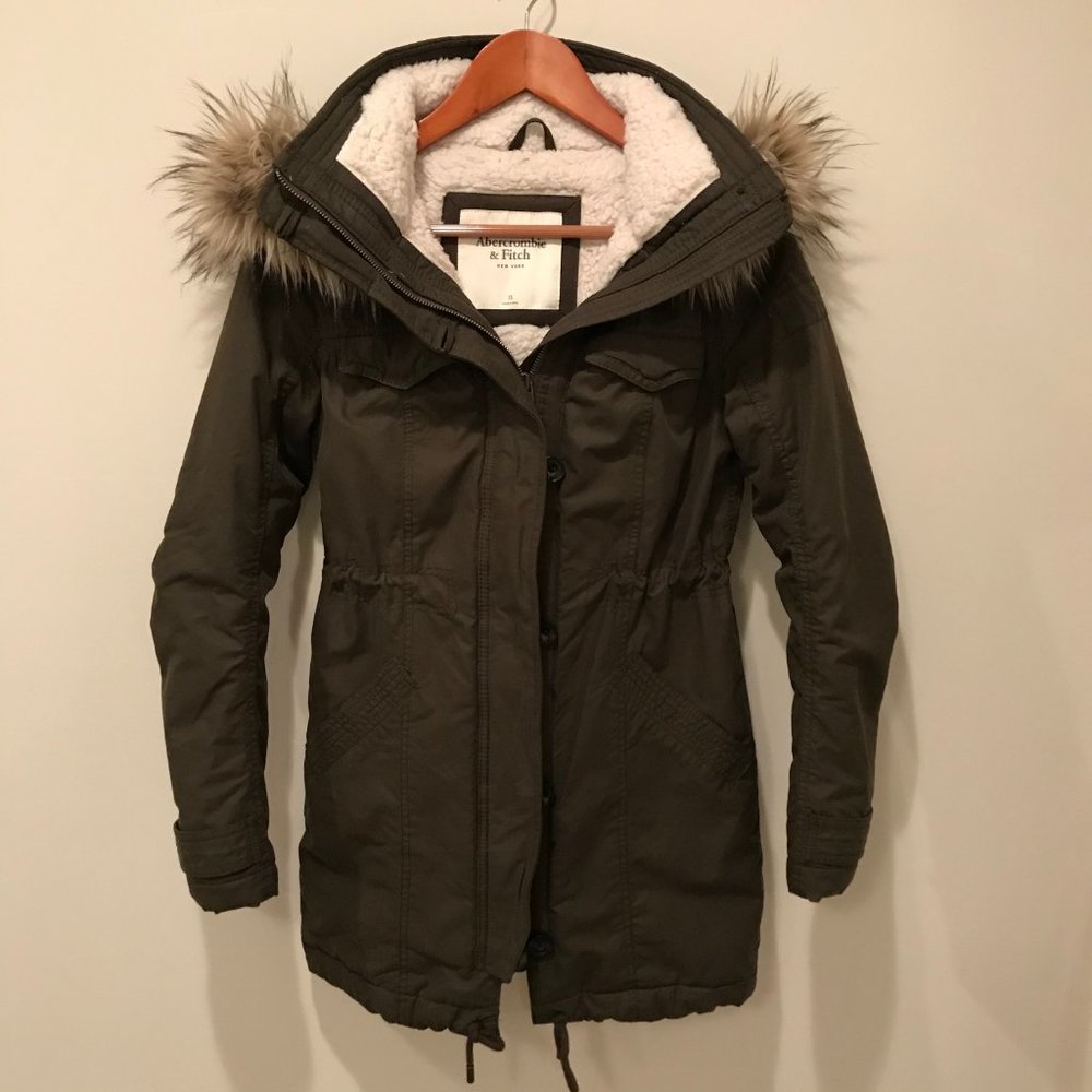 Green Abercrombie Sherpa Military Parka XS EUC